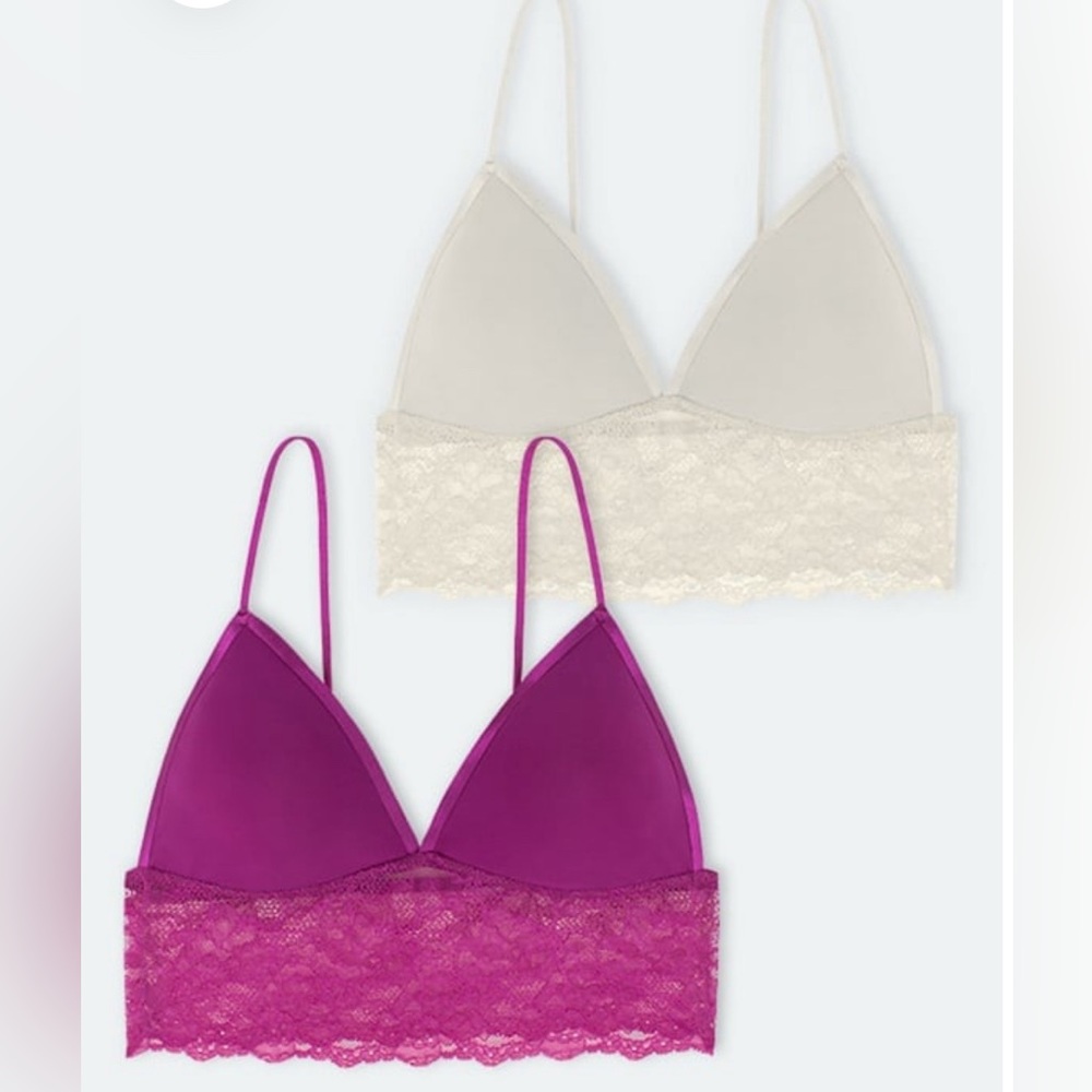 JustFab 2-Pack Lacey Band Bralette purple/ivory size medium